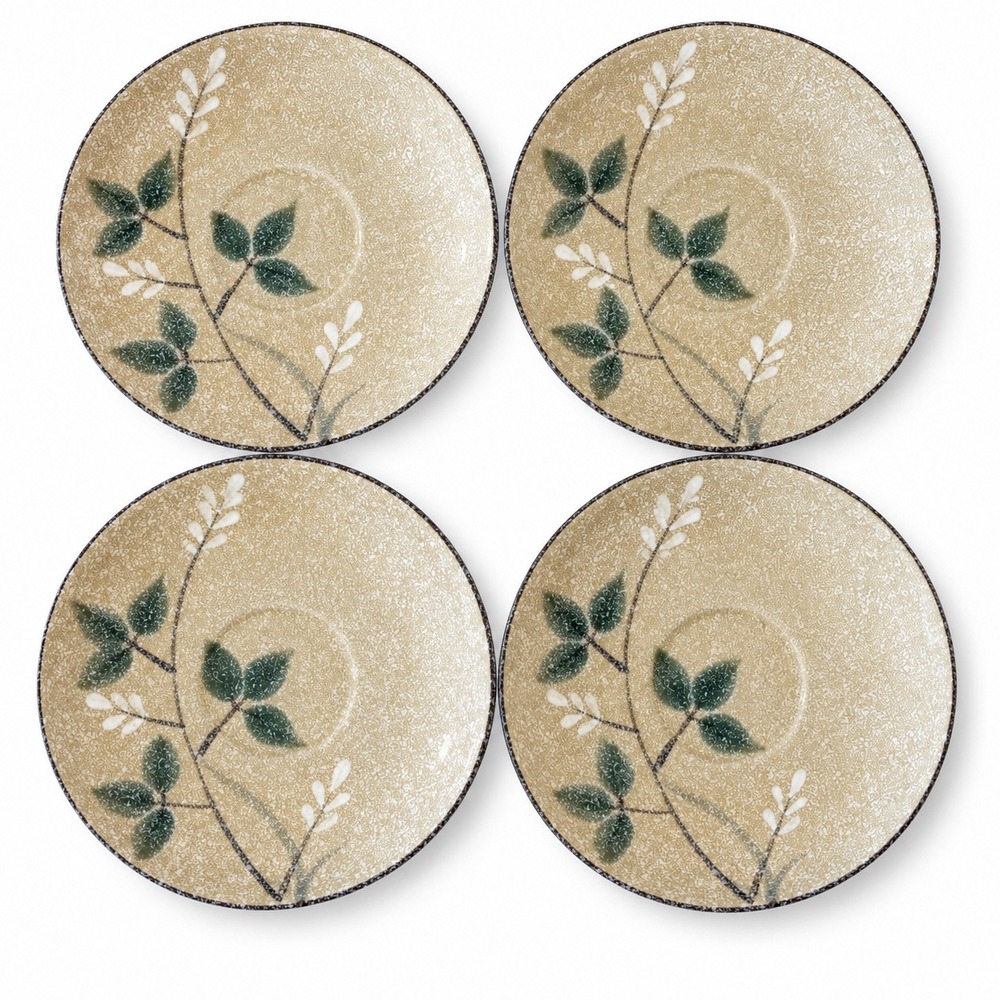 Vintage Ucagco Wayside 6" Stoneware Saucers Set of 4 Japan Speckled Leaf